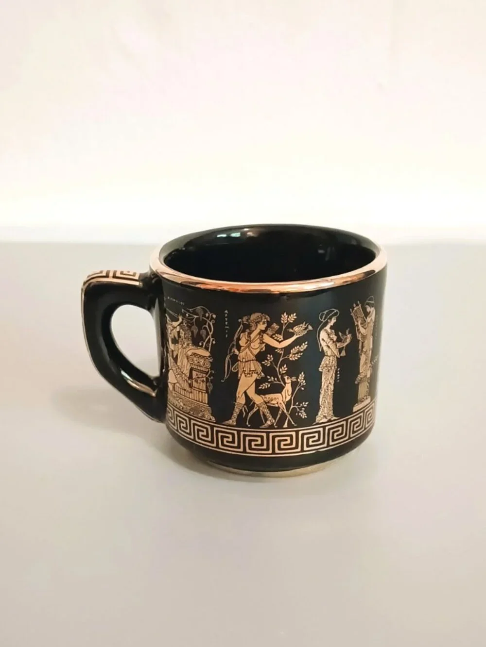ST Greek Key Demitasse Teacup & Saucer Vintage Hand Made with 24K Gold Trim